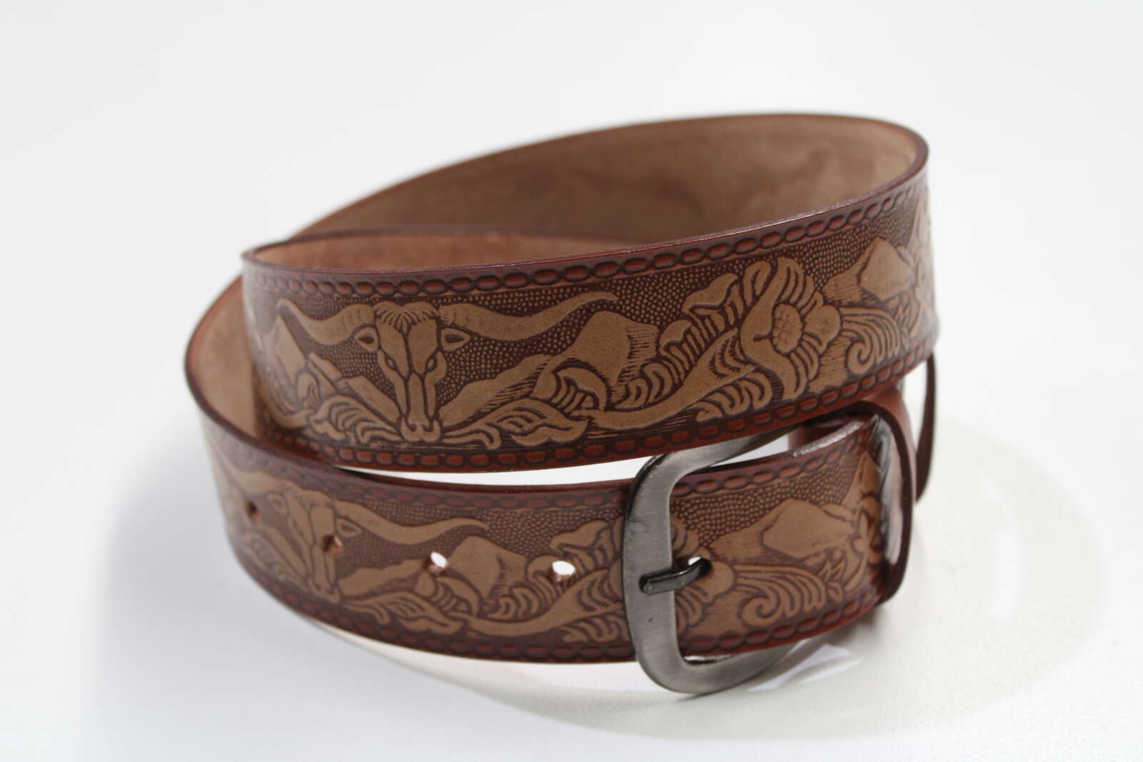 Long Horn Brown Leather Belt - Heads To Tails Horseware