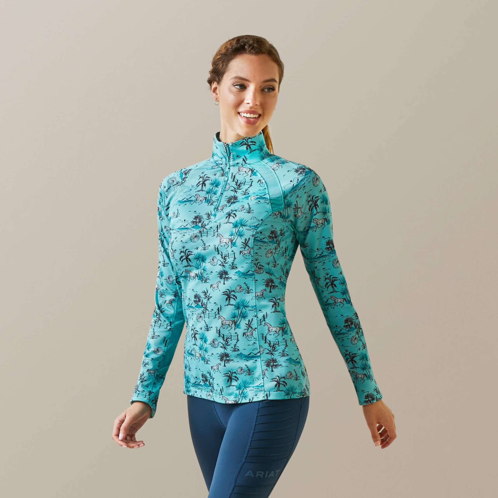 Ariat Women’s Sunstopper 2.0 1/4 Zip Baselayer – Blue Oasis Print