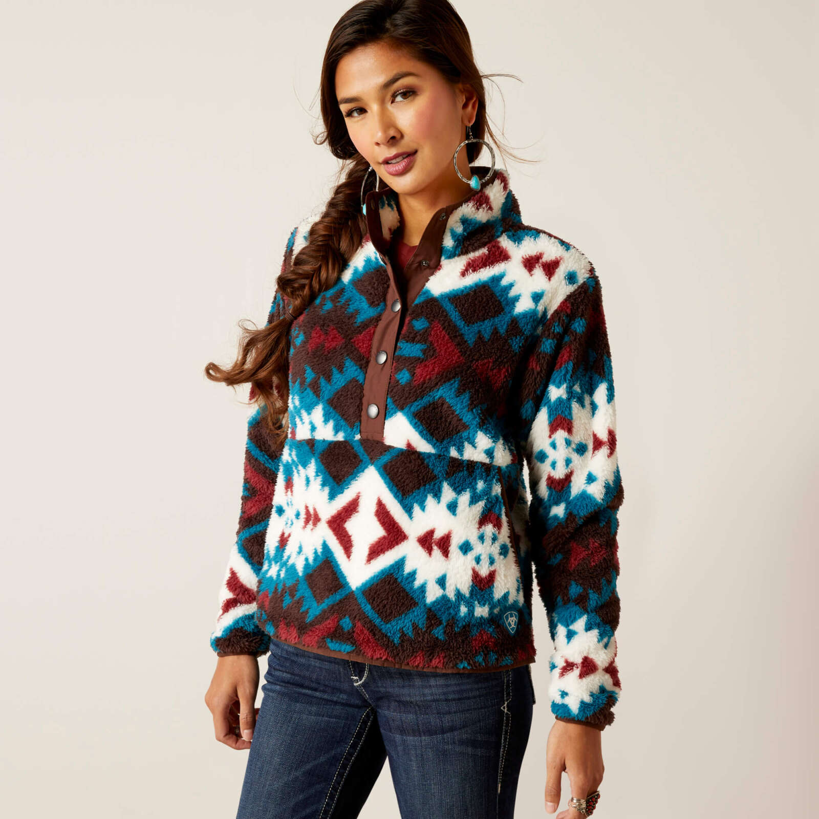 Ariat Women’s Berber Snap Front Sweatshirt – Plainsview Print