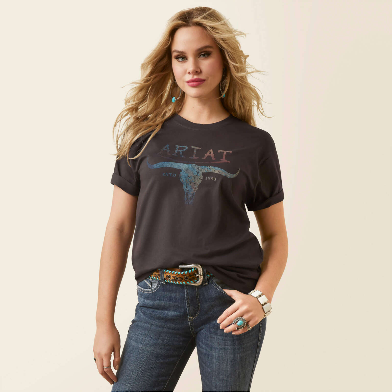 Ariat Women’s Patina Steer Tee – Washed Black