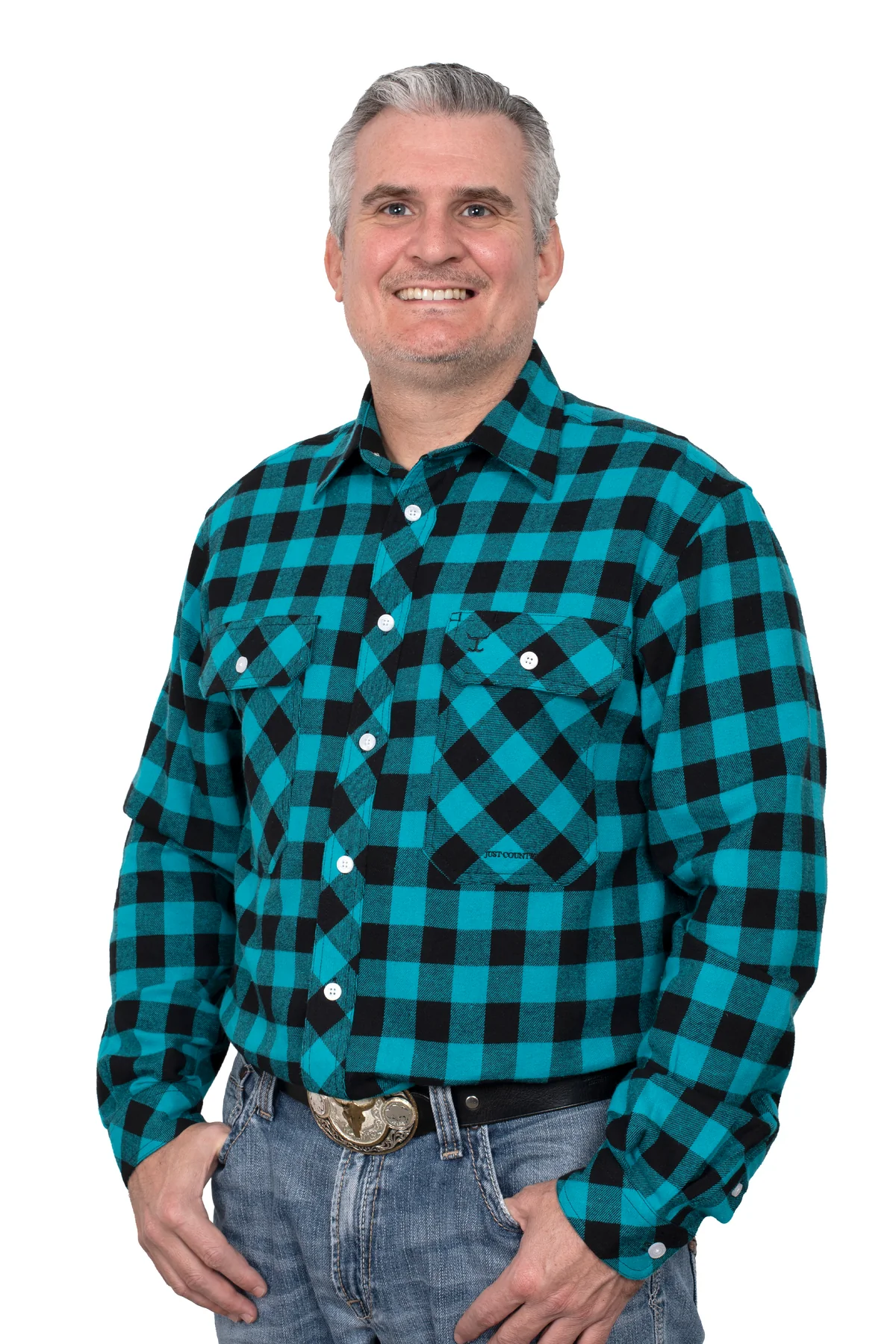 Just Country Men’s Evan Flannel Full Button Teal/Black