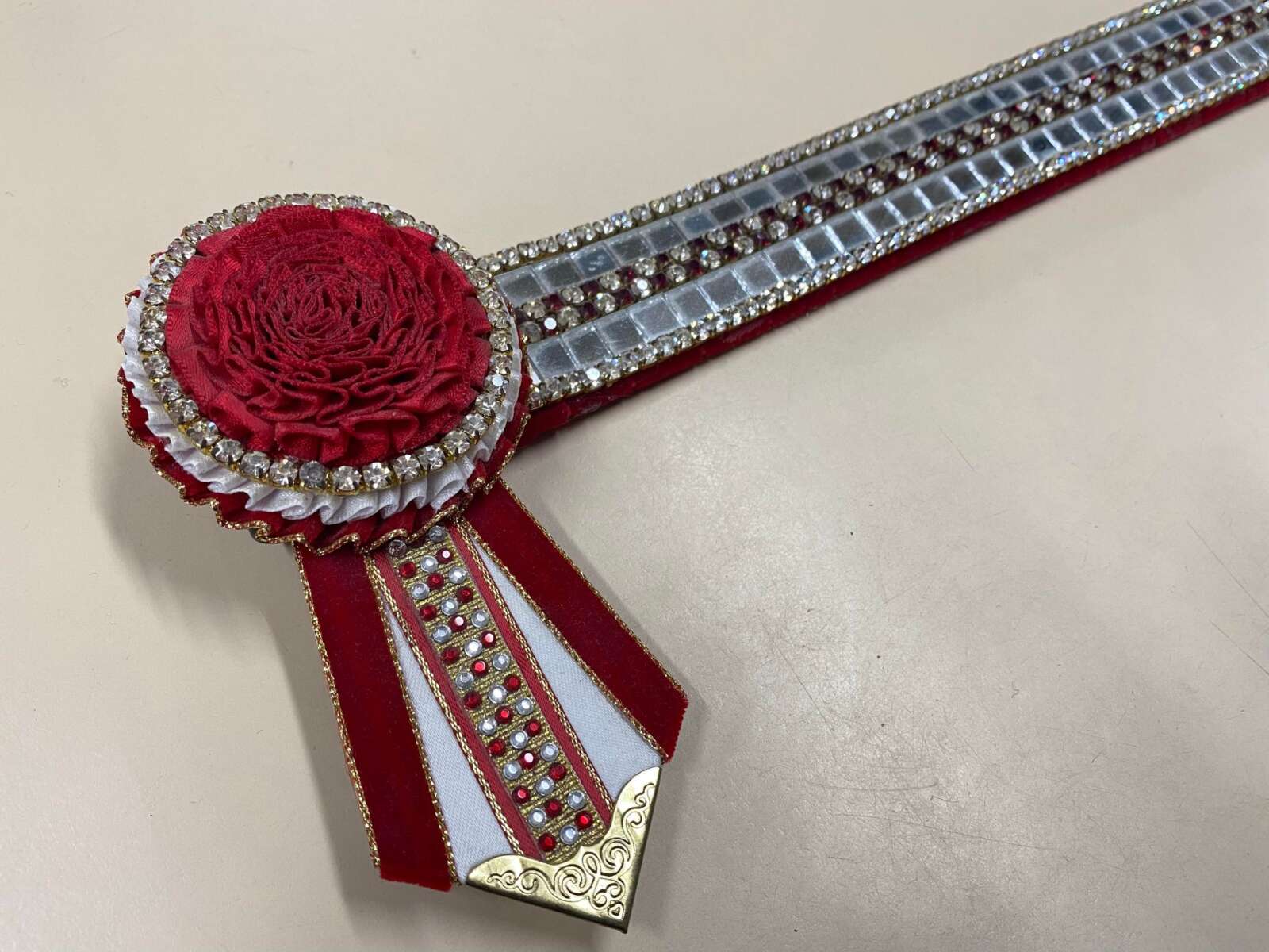 Show Browband – Red/Cream