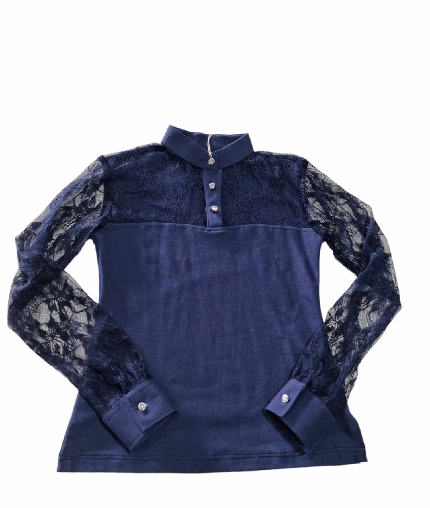 Ladies Navy Lace Long Sleeve Show Shirt