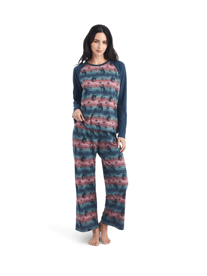 Ariat Women’s Prussian Blue Bucking Bronc Serape Pajama Set