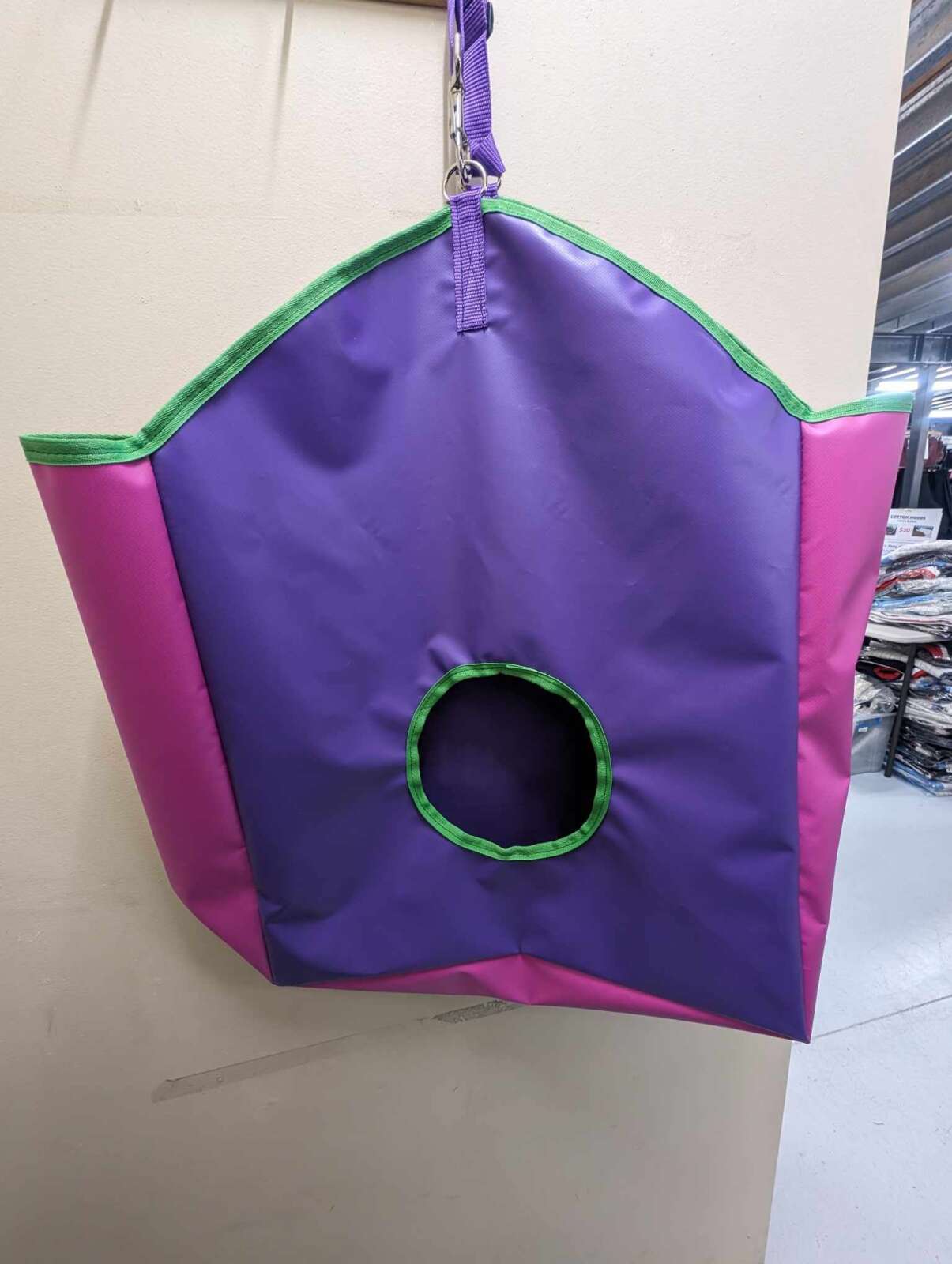 PVC Hay Bag- Pink & Purple With Green Binding