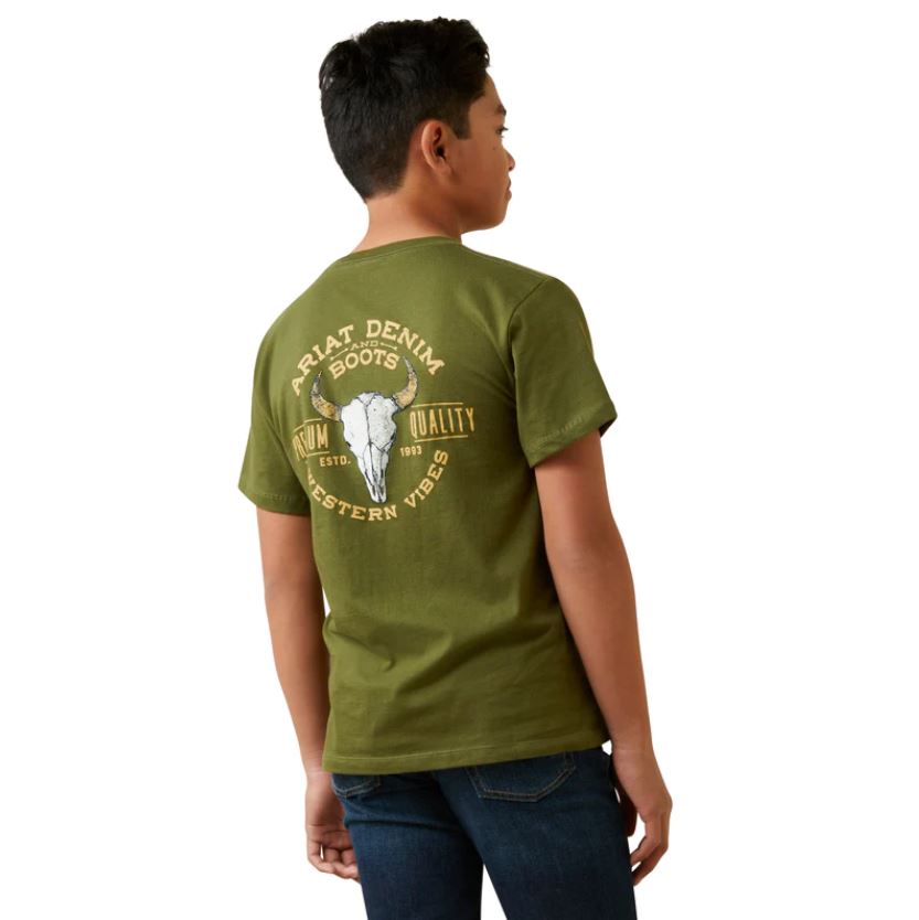 Ariat Boys Bison Skull Tee – Army