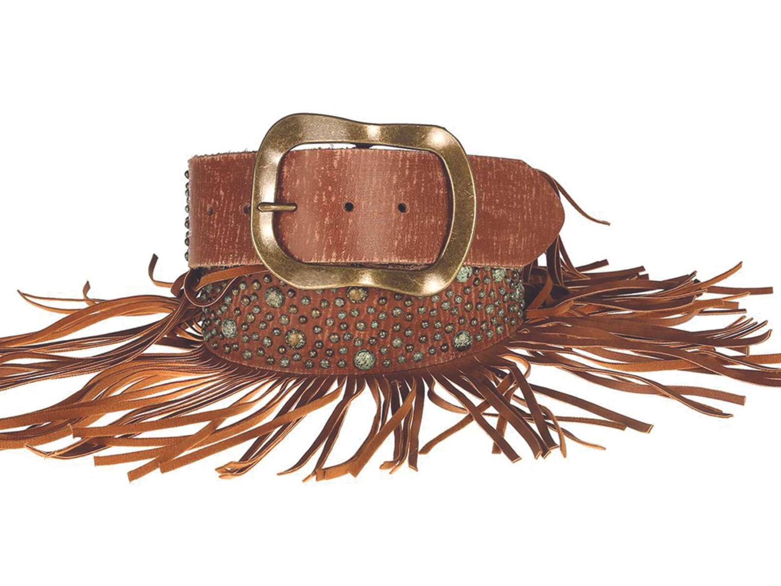 Roper Womens Belt Leather/suede Fringe Cognac