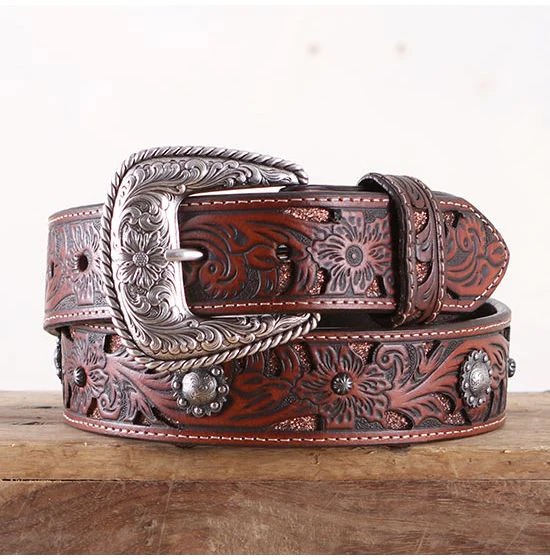 Roper Womens Belt Tooled Leather Glitter