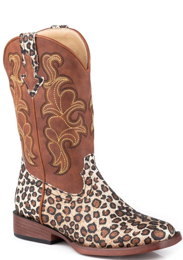 Roper Girls’ Glitter Wild Cat Gold Glitter/Leopard Western Boots