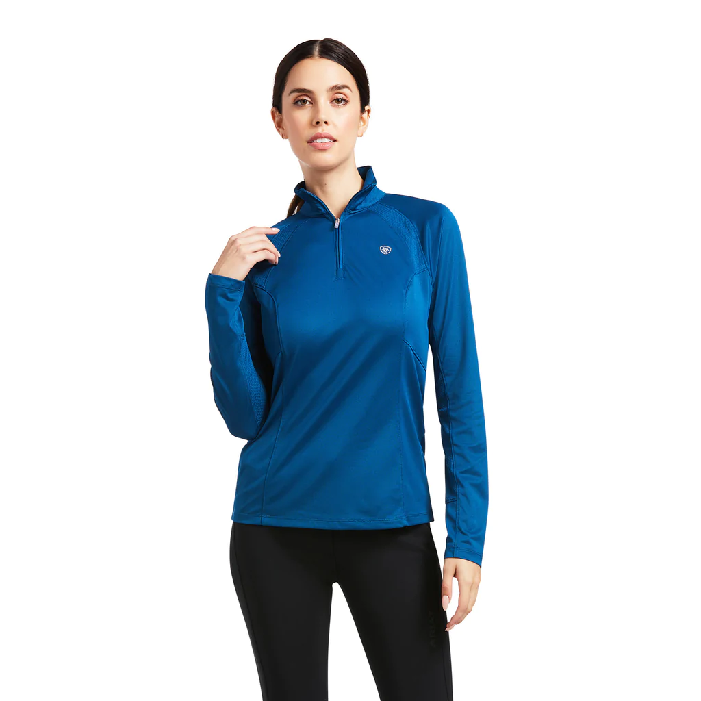 Ariat Womens Sunstopper 2.0 1/4 Zip Baselayer- Blue Opal