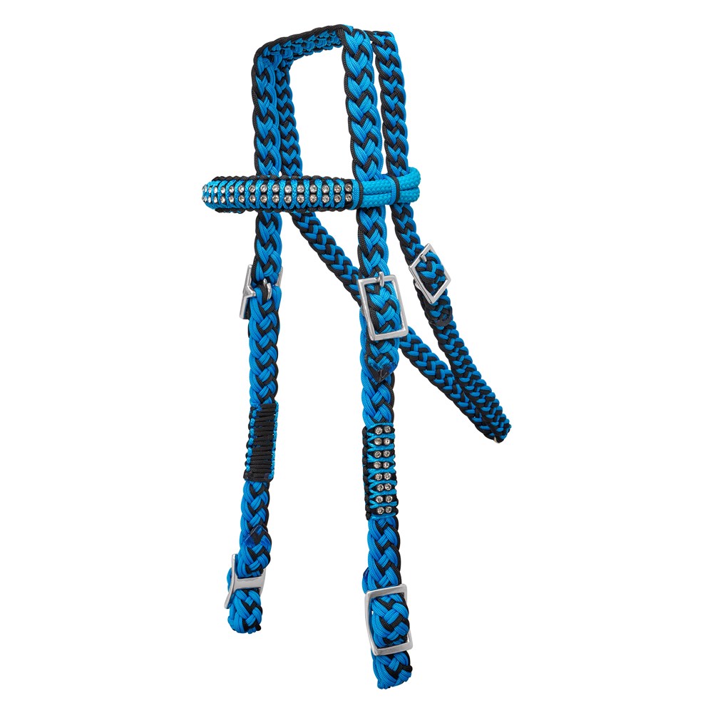 Texas-Tack Braided Bridle W/Crystals- Blue