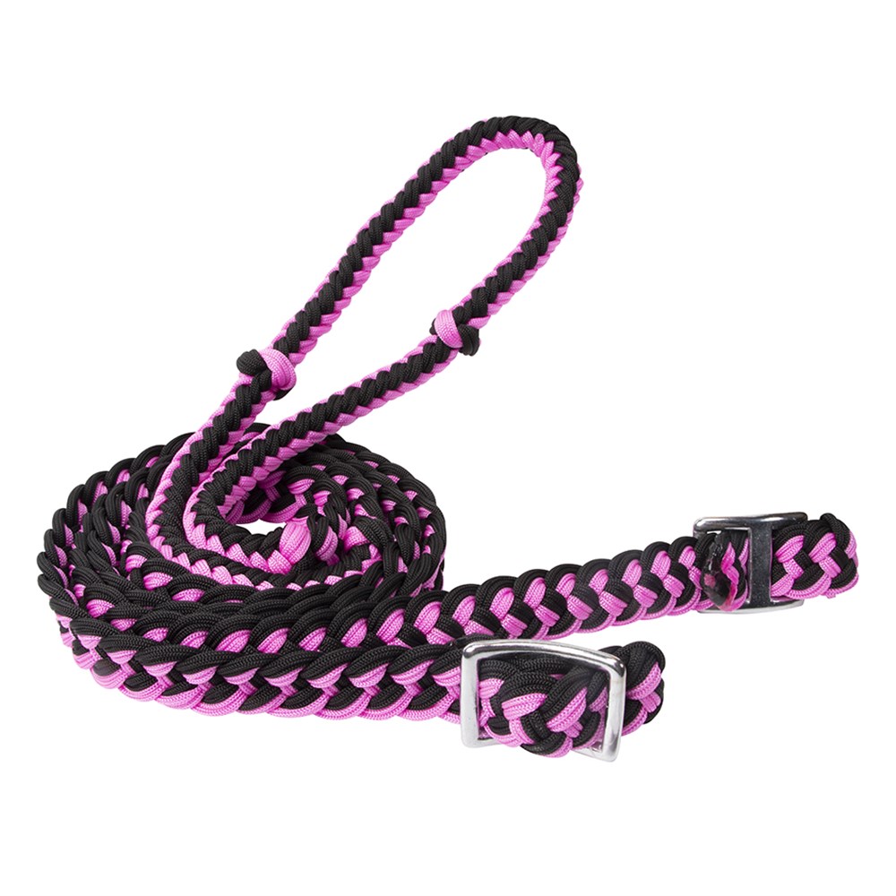 Braided Barrel Rein Black/Pink 1/2″ X 8′