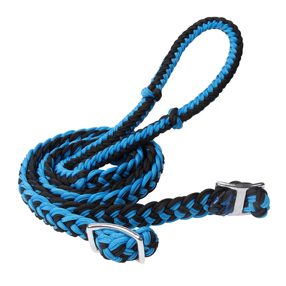 Braided Barrel Rein Black/Turquoise 1/2″ X 8′