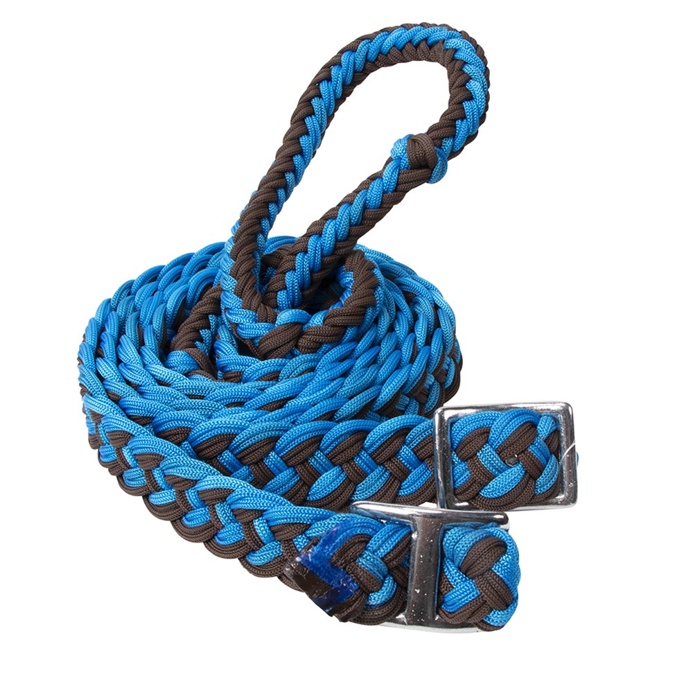 Braided Barrel Rein Chocolate/Turquoise 1/2″ X 8′