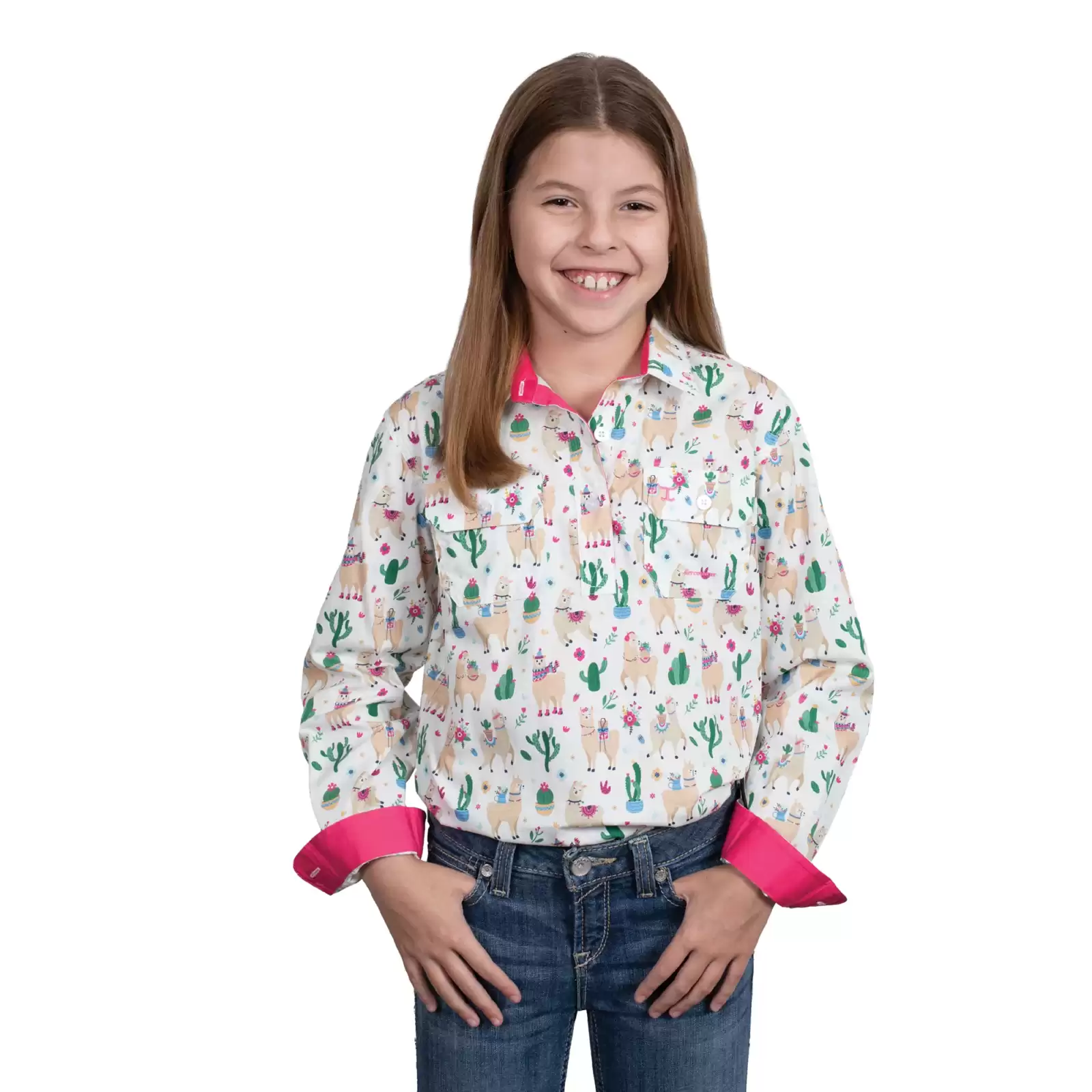 Just Country Girl’s Harper Workshirt – White Llamas