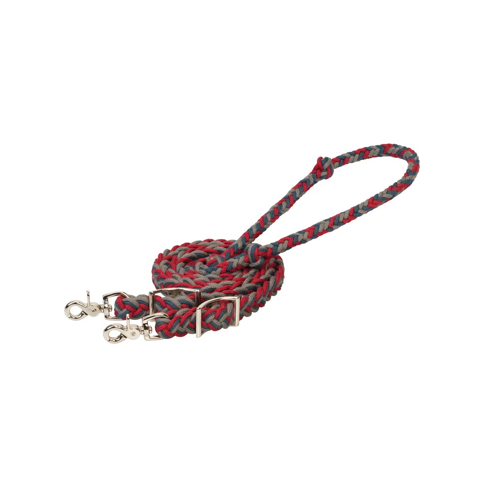 Ecoluxe Flat Barrel Reins Red/Blue/Grey 3/4″ X 8′