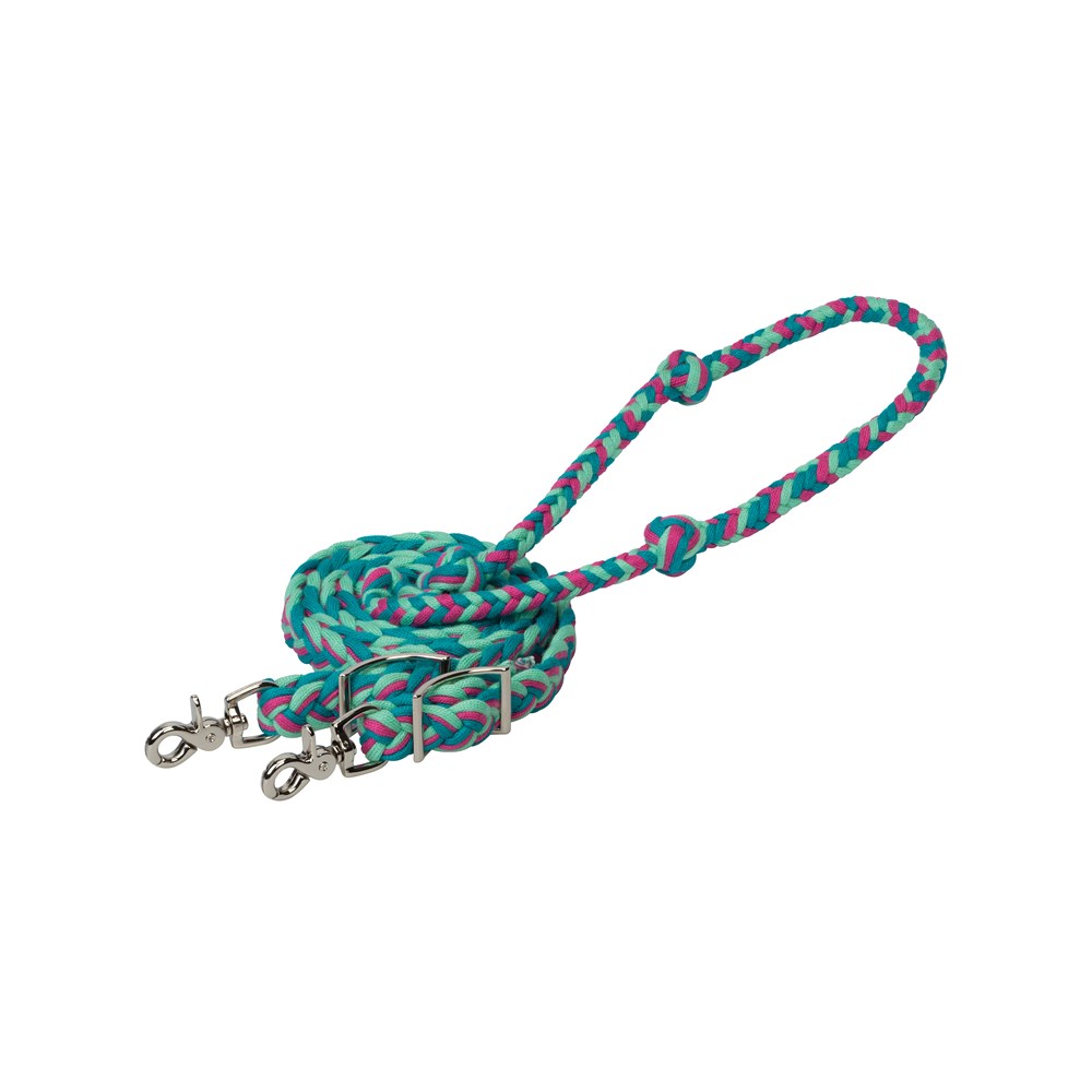 Ecoluxe Flat Barrel Reins Turquoise/Pink/Green 3/4″ X 8′