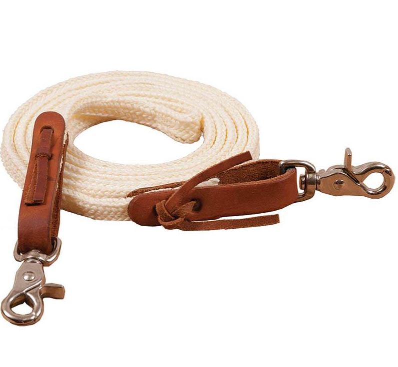 Ezy Ride Roping Rein – Flat Braided Poly With Leather Water Straps 1/2in X 7ft Natural Colour