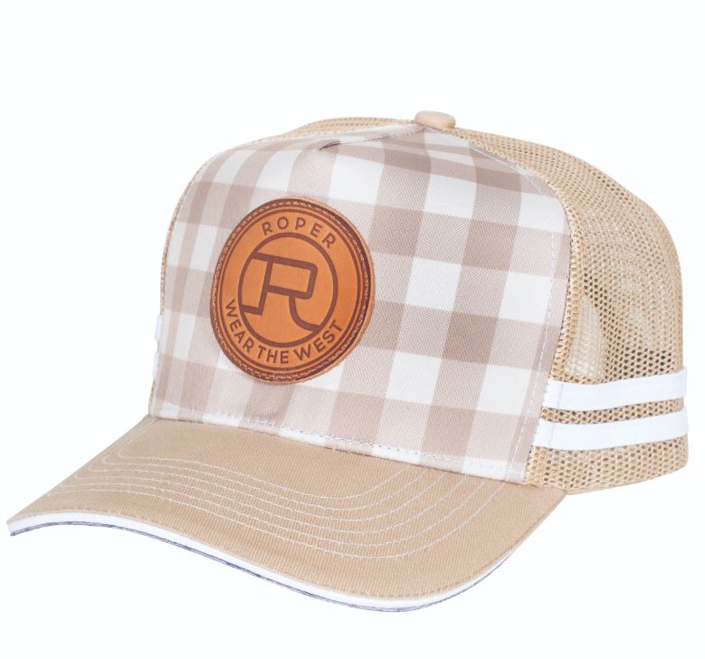 Roper Trucker Cap Mini Plaid Fawn/Stone