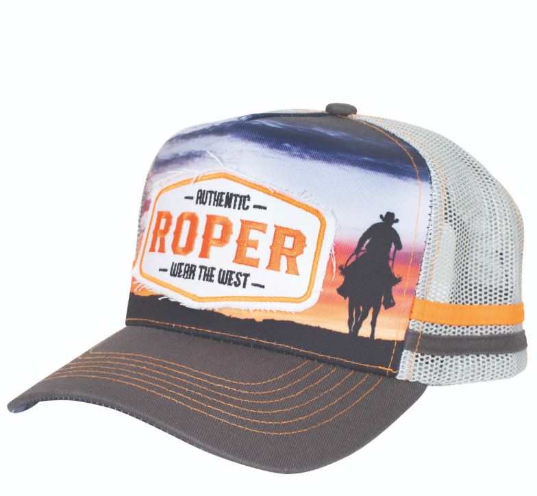 Roper Trucker Cap Western Scene Charcoal/Grey