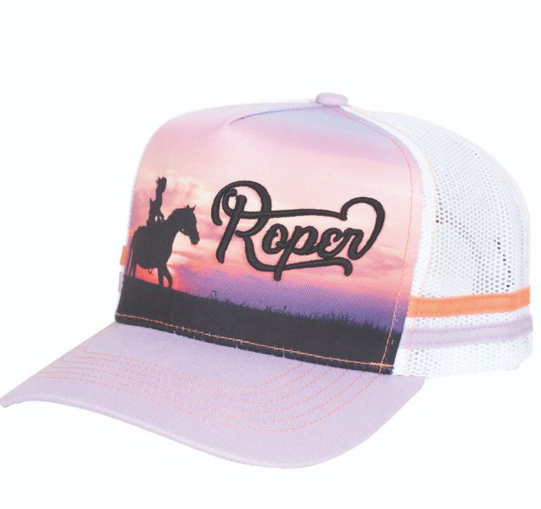 Roper Trucker Western Scene Purple/White