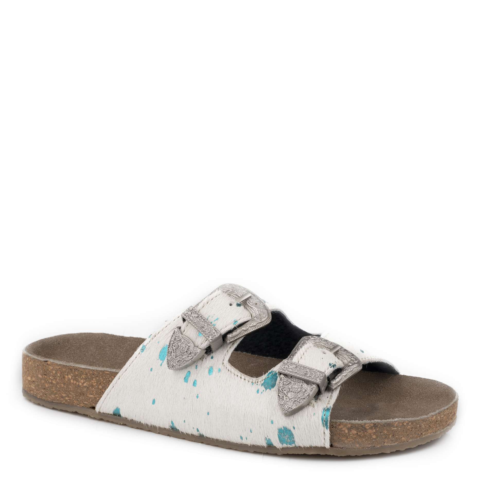 Roper Women’s Desiree Sandals – White/Blue Hair On Hide